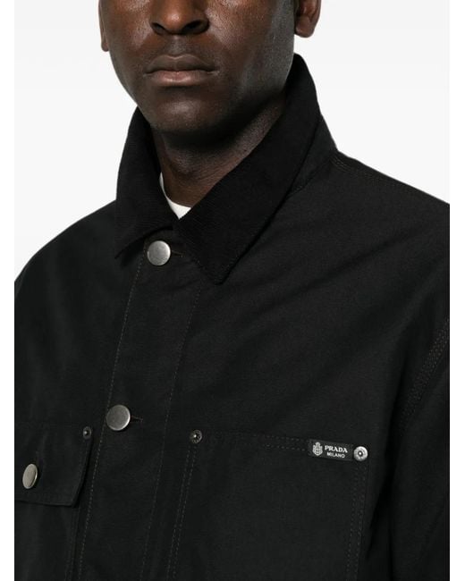 Prada Black Corduroy-Collar Logo-Patch Jacket for men