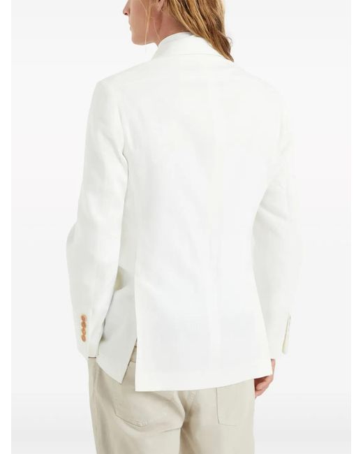 Brunello Cucinelli White Double-Breasted Linen Blazer for men