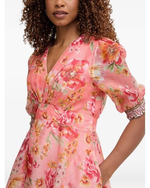 Hale Bob Red Kaeli Floral-Print Paisley-Border Mini Dress