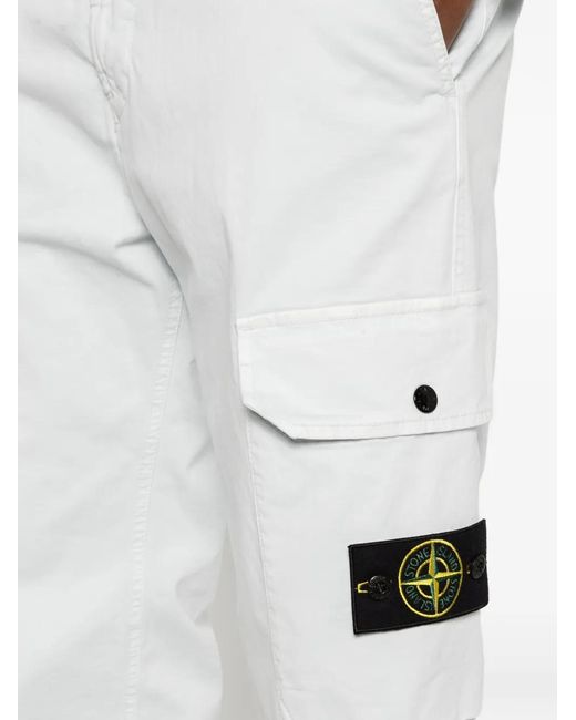 Stone Island White 3100011 Organic Cotton Stretch Broken Twill 'Old' Effect Cargo Pants for men
