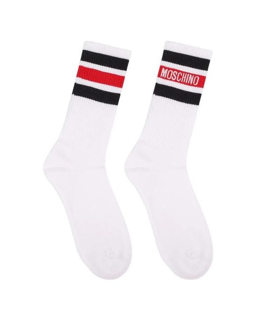 Moschino White Inlaid Terry Striped Socks