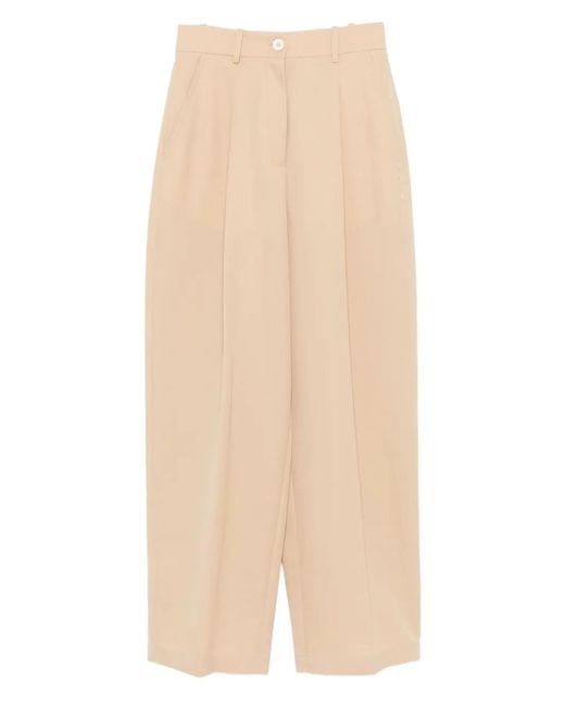 Marni Natural High-Waist Wide-Leg Trousers With Front Pleats