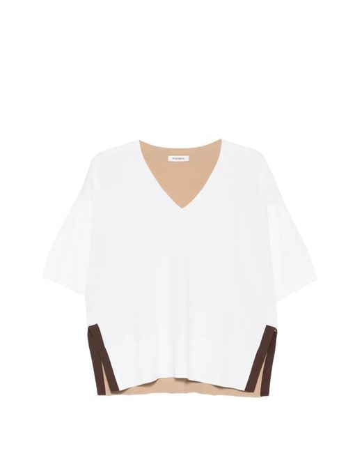 Kangra White V-Neck Colour-Block T-Shirt