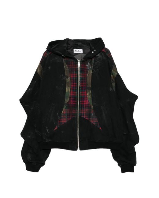 Kidill Black Ruffled Hooded Denim Jacket for men