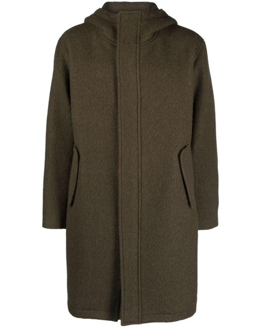 Auralee Green Hooded Alpaca-blend Midi Coat for men