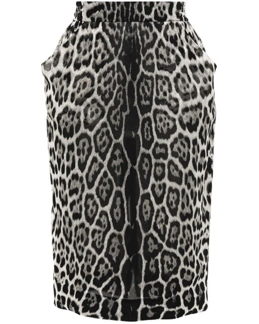 Saint Laurent Black Leopard-Print Straight Hem Skirt