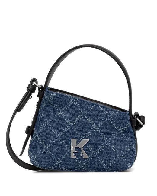 Karl Lagerfeld Blue Logo-Plaque Quilted Crossbody Bag