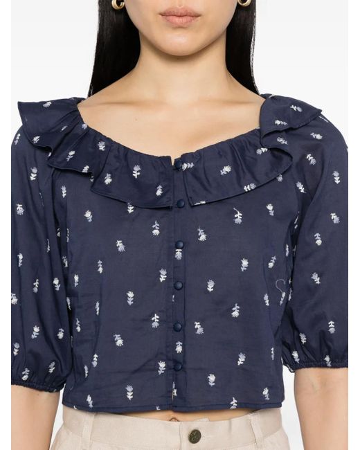 To b. by agnès b. Blue Floral-Embroidered Blouse