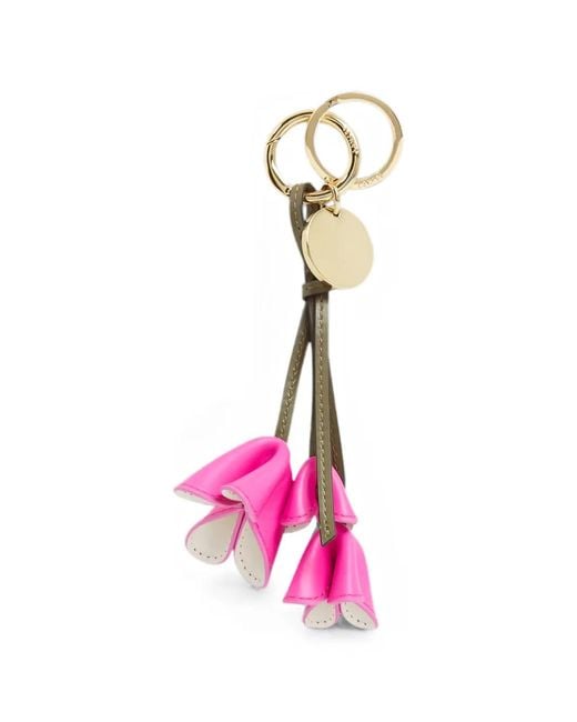 Lancel Pink Tutti Fleuri Floral-Pendant Keyring