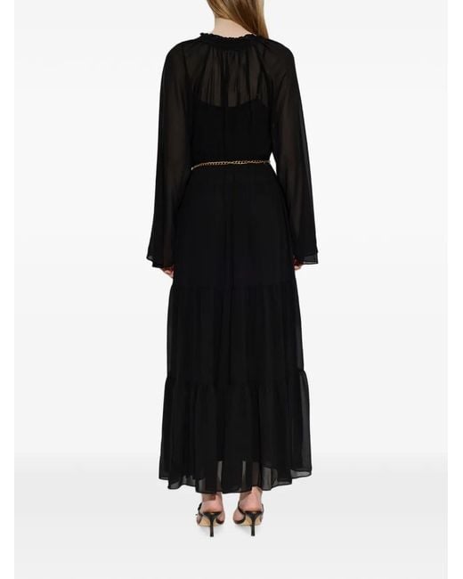 MICHAEL Michael Kors Black Belted Tiered Maxi Dress