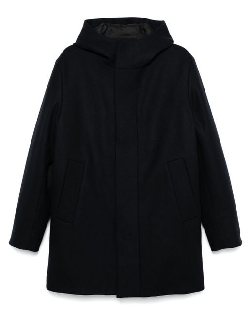 Sandro Blue Padded Wool-Blend Hooded Coat for men