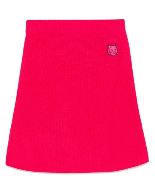 Maison Kitsuné Red Bold Fox Head Patch Short Ribbed Skirt