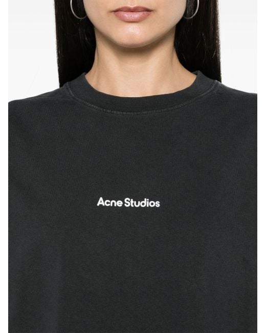 Acne Black T-Shirtkleid mit Logo-Print