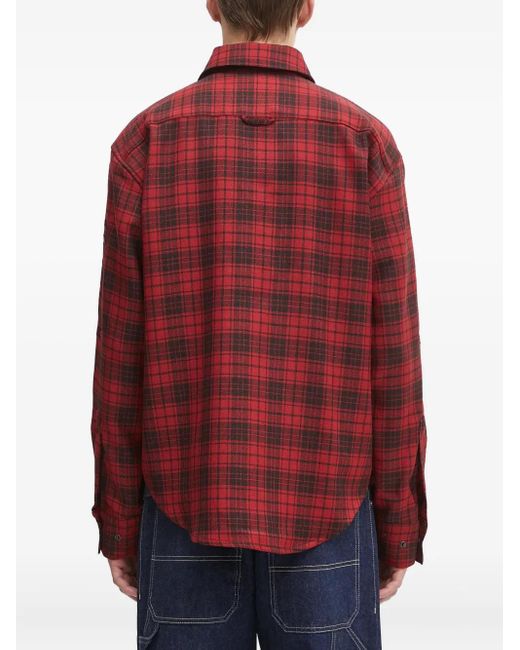 Vetements Red Plaid-Pattern Long-Sleeve Shirt for men