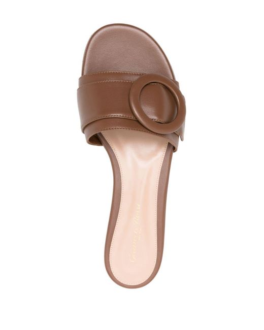 Gianvito Rossi Brown Buckle-detail Leather Slides