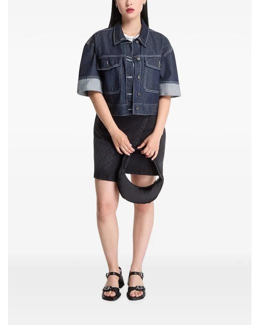 Karlkani Blue Contrast-Stitch Cropped Denim Shirt