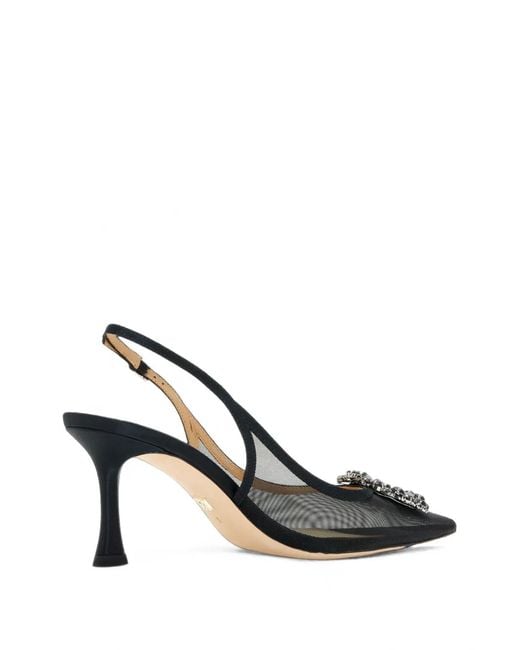 Badgley Mischka Black Yuta Crystal-Embellished Mesh Pumps