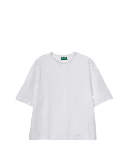 Benetton White Crew-Neck T-Shirt