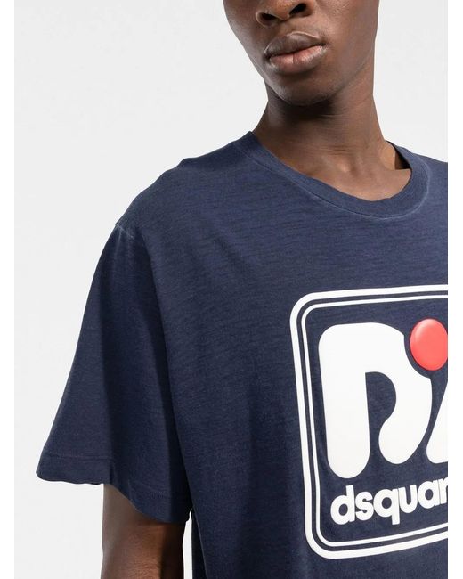 DSquared² Blue Navy Logo Print T-shirt - Men's - Cotton/viscose for men