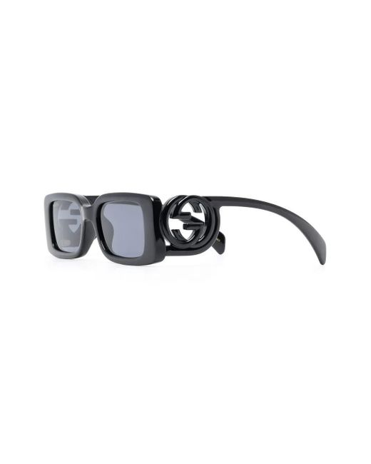 Gucci Black Interlocking G Rectangle-Frame Sunglasses