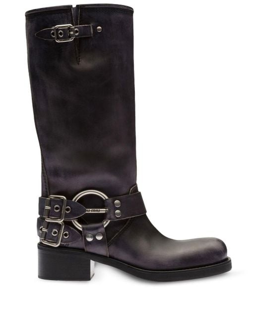 Miu Miu Black Buckle-embellished Biker Boots