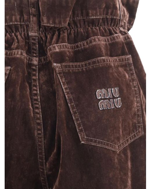 Miu Miu Brown Elastic-Waist Velvet Trousers