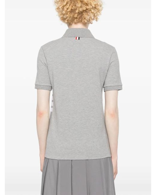 Thom Browne Gray Striped Logo-Patch Polo Shirt