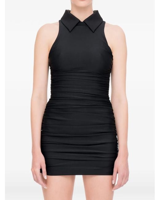 MEDEA Black Ruched Collared Mini Dress