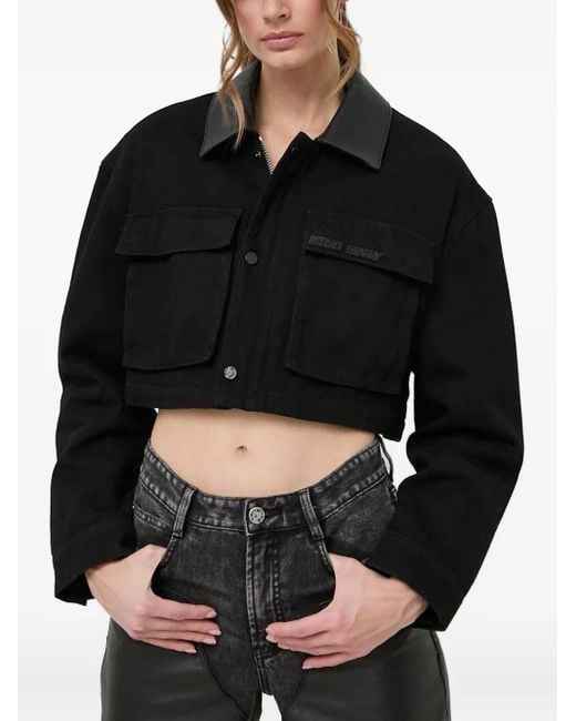 Miss Sixty Black Cropped Trimmed-Collar Denim Jacket