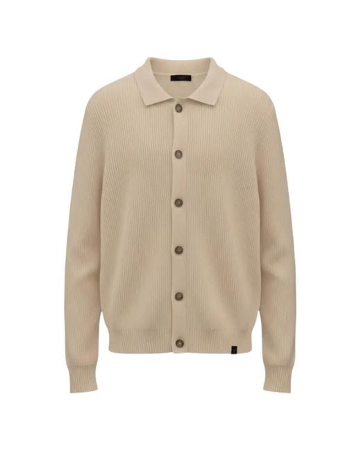 Fay Natural Ribbed-Knit Polo Cardigan for men