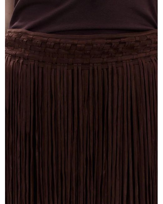 Alysi Brown Fringed Woven-Waistband Maxi Skirt