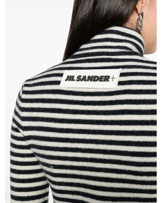 Jil Sander Black Logo-Patch Striped Wool Sweater