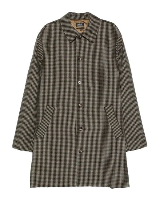 A.P.C. Gray Checked Button-Fastening Coat for men