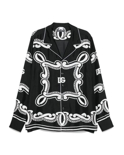 メンズ Dolce & Gabbana Bandana-print Silk Shirt Black