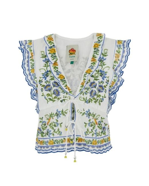 Farm Rio Blue Emily Floral Tapestry Blouse