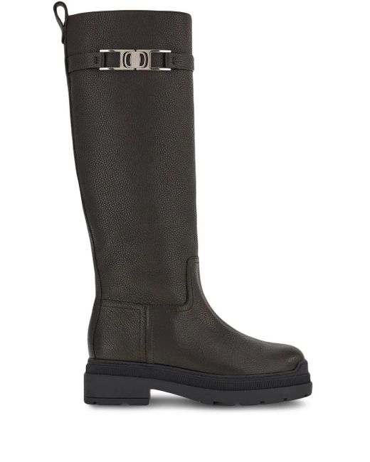 Ferragamo Black Vara-Chain Detail Boots