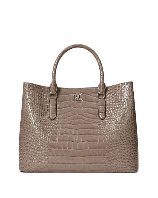 Ralph Lauren Brown Embossed-Leather Tote Bag