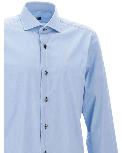 Barba Napoli Blue Cotton-Blend Shirt for men