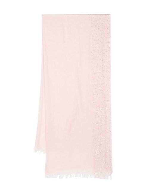 Faliero Sarti Pink Sequin-embellished Frayed Scarf