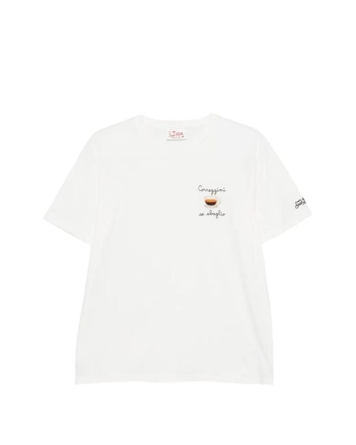 Mc2 Saint Barth White Embroidered Cotton T-Shirt for men