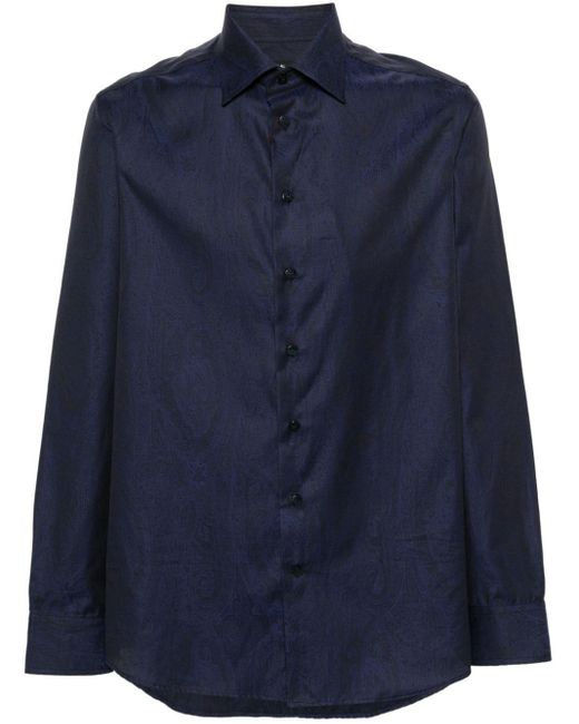Etro Blue Jacquard-paisley Cotton Shirt for men