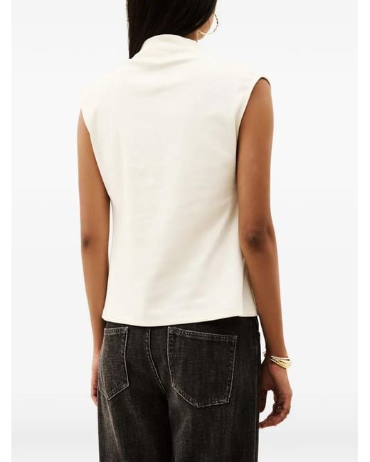 Ba&sh White Hoda Pleated High-Neck Sleeveless Blouse
