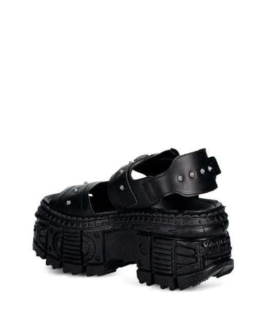 New Rock Black Stud-Embellished Platform Sandals