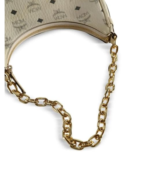 MCM Metallic Aren Crescent Monogram-Print Shoulder Bag