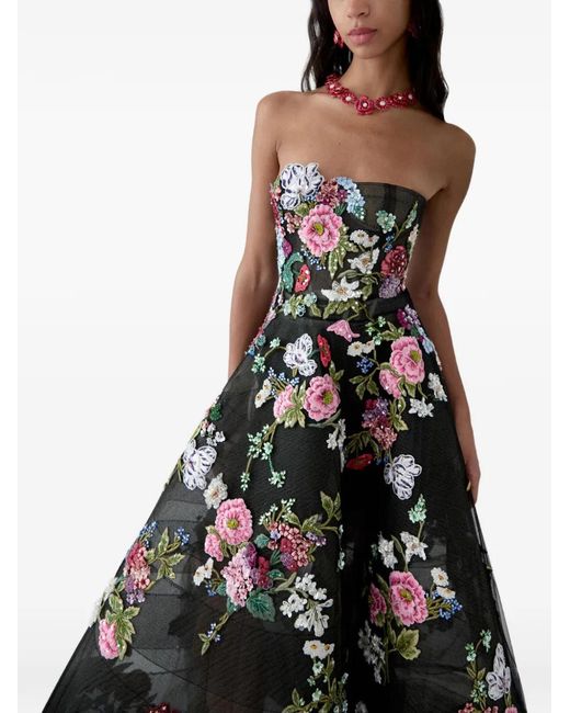 Carolina Herrera Black Floral-Embroidered Maxi Dress