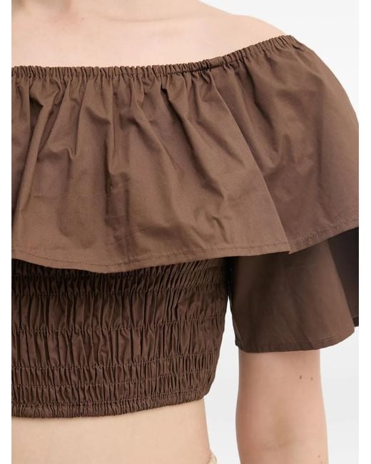 GAUDI Natural Off-The-Shoulder Ruffled Top