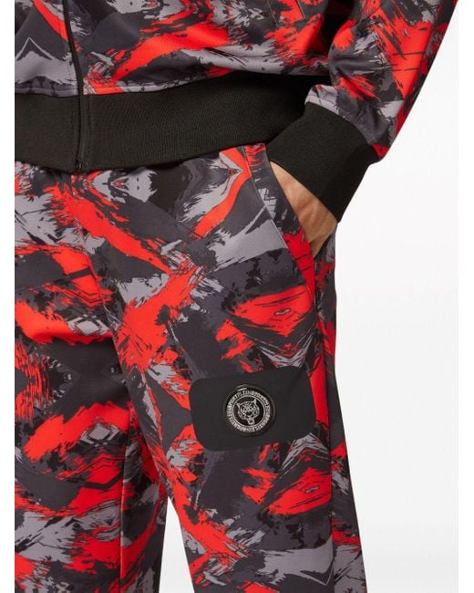 Philipp Plein Camouflage Colour block Tracksuit in Red for Men