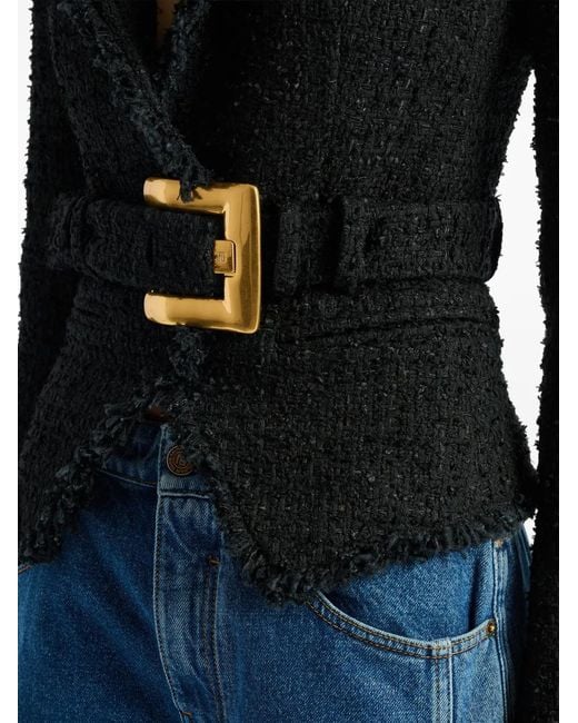 Balmain Black Belted Tweed Jacket