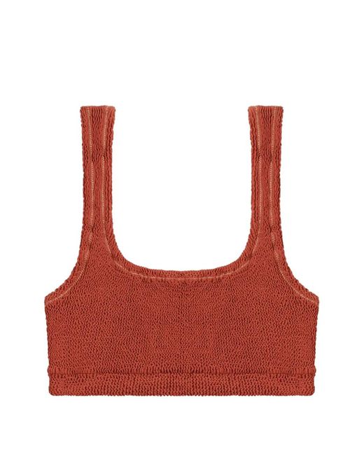 Reina Olga Red Ginny Smocked Bikini Top