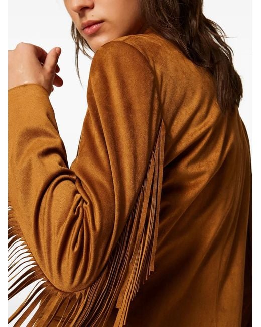 Twinset Brown Faux-Suede Blazer With Fringes